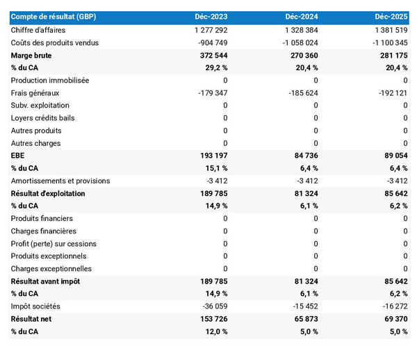exemple de compte de résultat prévisionnel dans un business plan magasin de tennis et sports de raquette