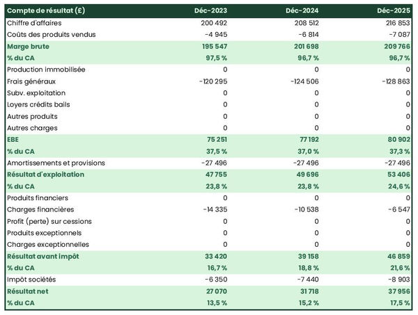 exemple de compte de résultat dans un business plan de studio de production télévisuelle