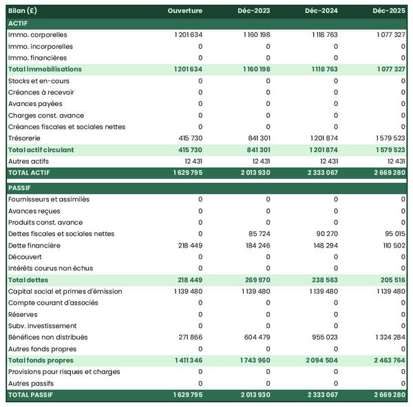 business plan de bureau d'étude thermique : exemple de bilan prévisionnel