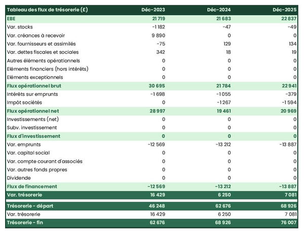 exemple de prévision de trésorerie dans un business plan de exploitation d’algues comestibles