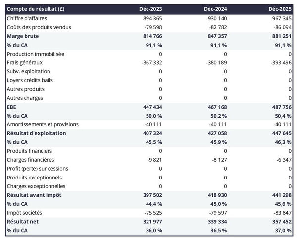 business plan d'entreprise du bâtiment : exemple de compte de résultat prévisionnel