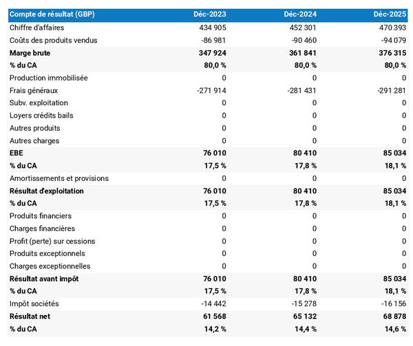 exemple de compte de résultat prévisionnel dans un business plan entreprise d'investissement locatif