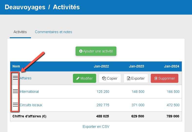 réorganisation des provisions par glisser-déposer