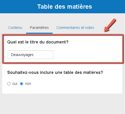 changer le titre de mon  plan d'affaires dans The Business Plan Shop