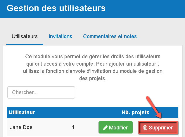 suppression de l'accès à mes projets sur le bureau par un utilisateur invité