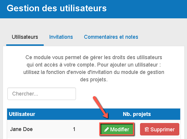 modification des autorisations des utilisateurs invités dans la boutique de plans d'affaires sur le bureau