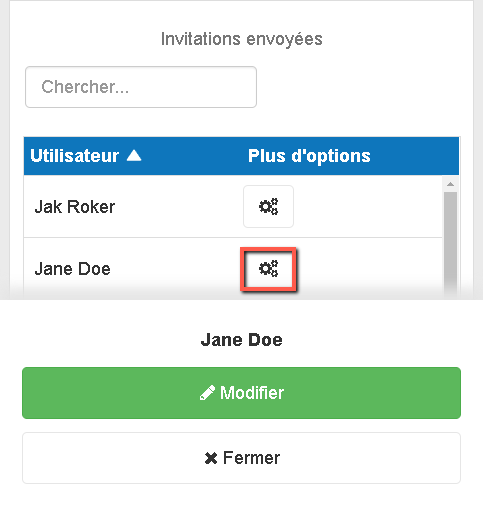 modifier les invitations que j'ai envoyées sur le mobile à des utilisateurs externes