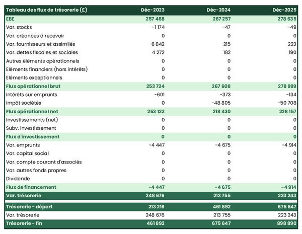 exemple de prévision de trésorerie dans un business plan de bar à ongles