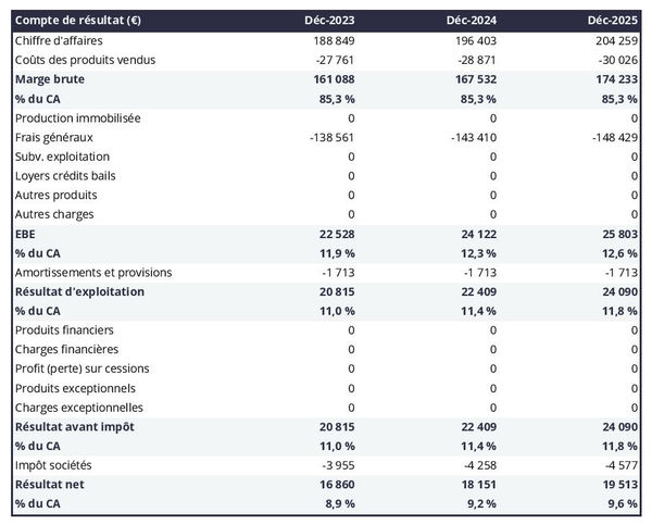 exemple de compte de résultat prévisionnel dans un business plan entreprise de conseil en image