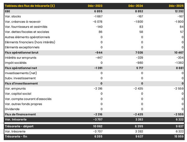 exemple de prévision de trésorerie dans un business plan de imprimerie de carte à jouer