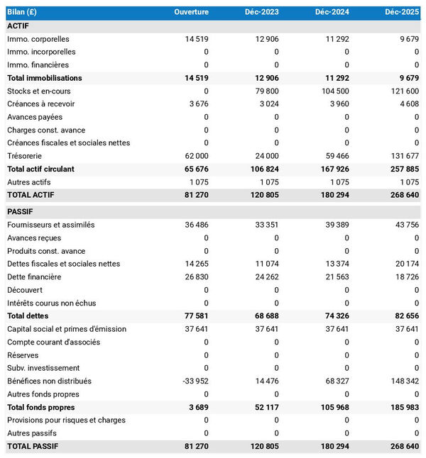 business plan de friperie en ligne : exemple de bilan prévisionnel