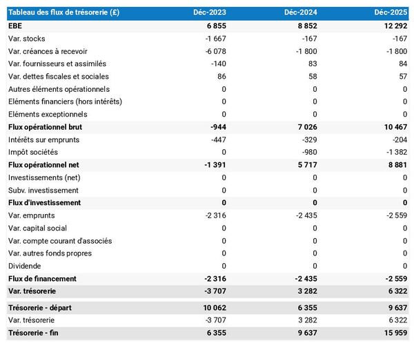 exemple de prévision de trésorerie dans un business plan de briquerie
