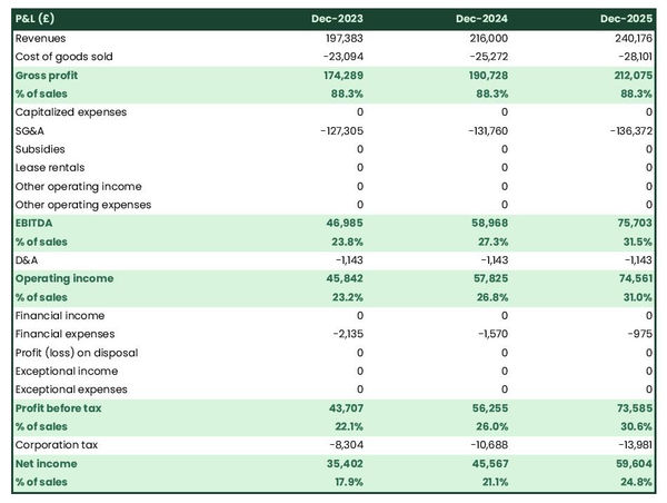 projected profit and loss statement example in a boxing gym business plan