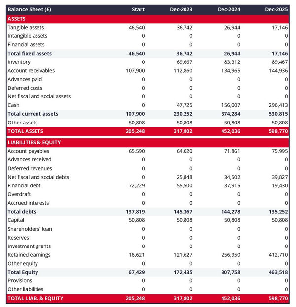 example of forecasted balance sheet in a rusk manufacturer business plan