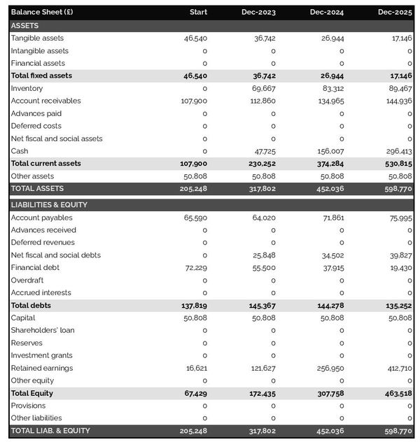 projected balance sheet in a chewing gum manufacturer business plan example
