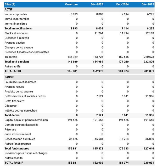 exemple de bilan prévisionnel dans un business plan de laboratoire d'analyse des métaux