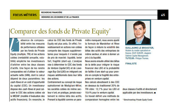 Revue Analyse Financière issue number 36: Guillaume Le Brouster's paper on Benchmarking Private Equity Funds