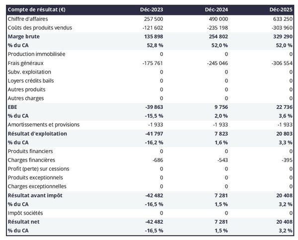 business plan de fabricant de vêtement en cuir : exemple de compte de résultat prévisionnel