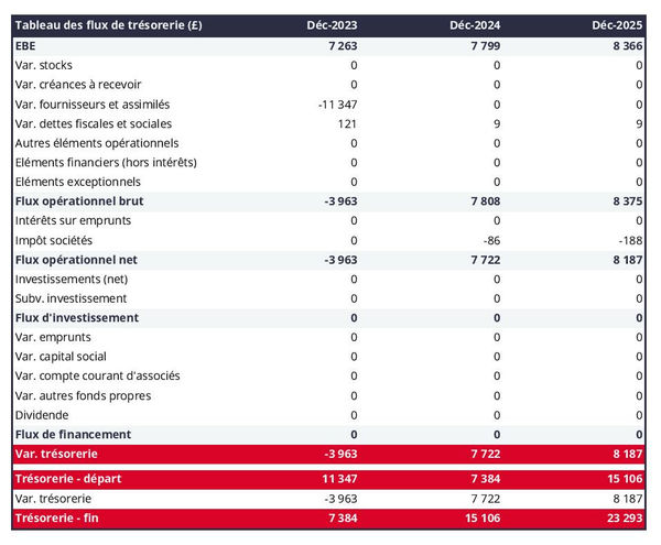 prévisionnel de trésorerie dans un business plan de fast food
