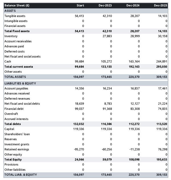 projected balance sheet in a convenience store business plan example