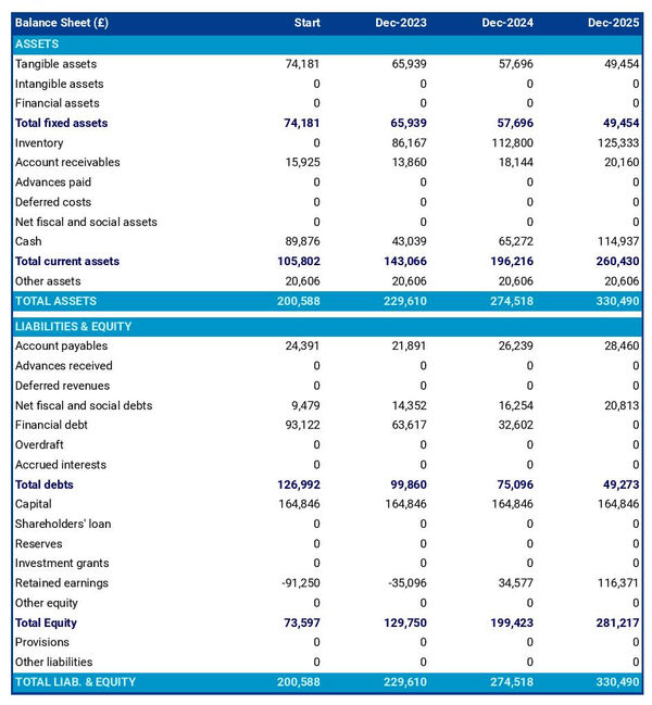 projected balance sheet in a fruit and vegetable shop business plan example