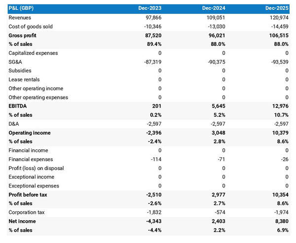 projected profit and loss statement example in a stalls and markets trading firm business plan