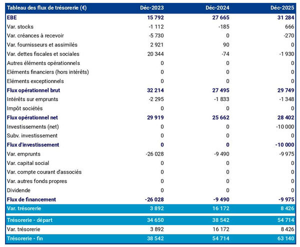 exemple de prévision de trésorerie dans un business plan de fabricant de tisanes et infusions