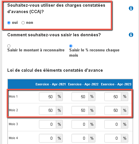 options de paiement différé disponibles en entrant le % reconnu chaque mois