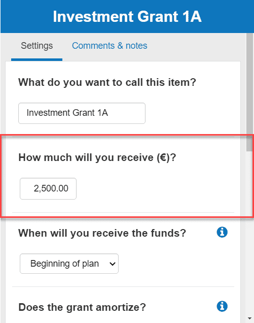  entering annual data for the investment grant amount