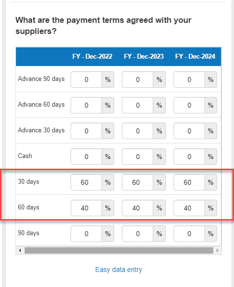 entering the payment terms that I have agreed with my suppliers