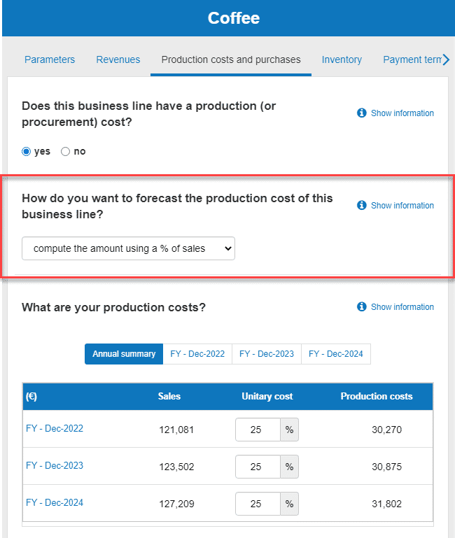  computing the production costs using a % of sales