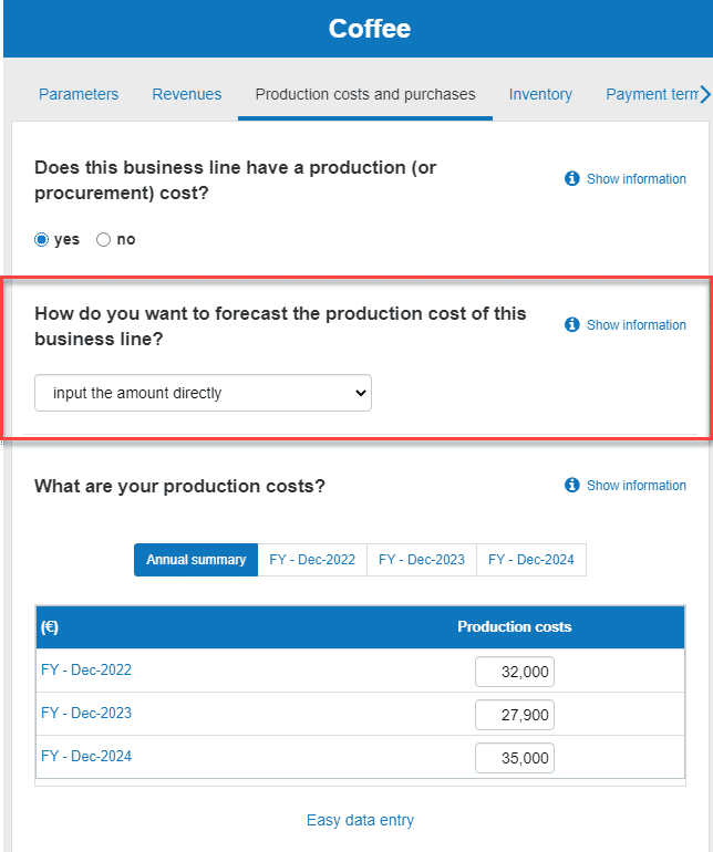  computing the production costs by inputting the amount directly