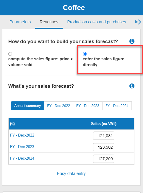  entering the sales figure directly to build my sales forecast