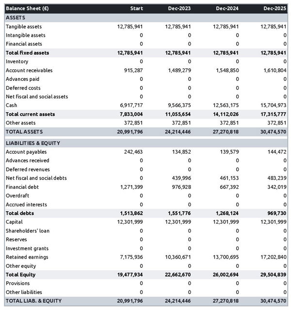 example of projected balance sheet in a sewer rehabilitation company business plan