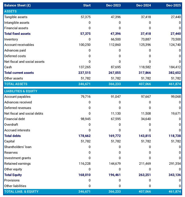 example of projected balance sheet in a textile and fabric wholesaler business plan