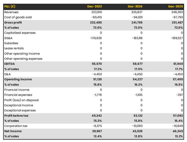 projected profit and loss statement example in a computer hardware wholesaler business plan