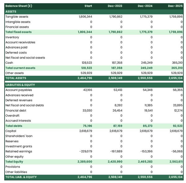 example of forecasted balance sheet in a transportation company business plan