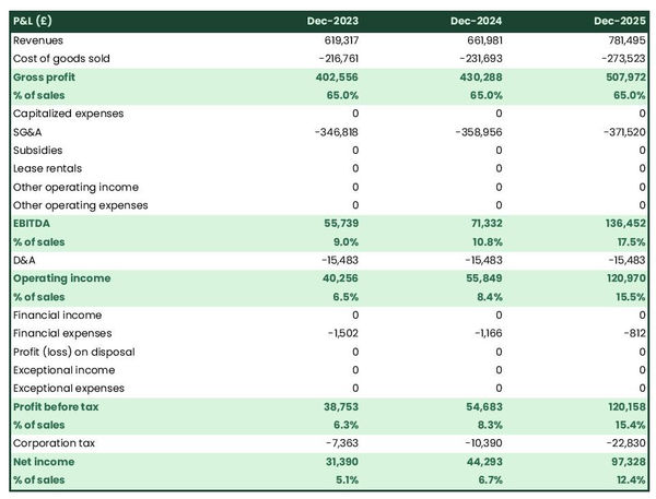 forecasted profit and loss statement in a box truck company business plan