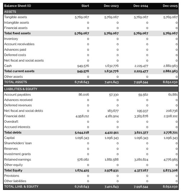 example of projected balance sheet in a RV park business plan