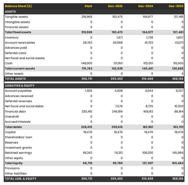 projected balance sheet in a directory publishing firm business plan example