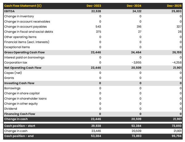 example of projected cash flow forecast in a translation agency business plan