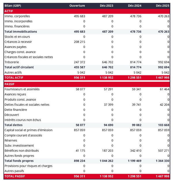 exemple de bilan prévisionnel dans un business plan de compagnie de croisières 