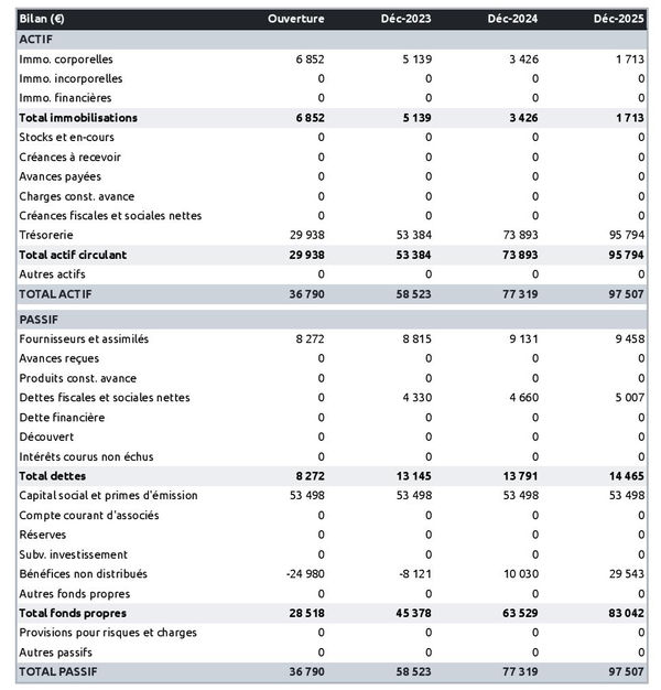 business plan de cabinet de guérisseur : exemple de bilan prévisionnel
