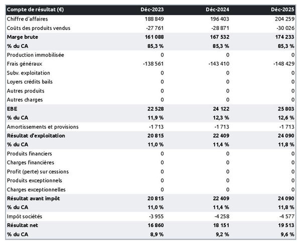 exemple de compte de résultat dans un business plan de cabinet de guérisseur