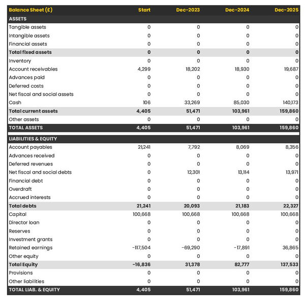 example of forecasted balance sheet in a surveying firm business plan