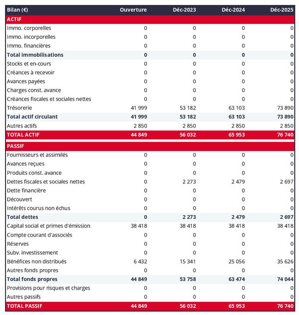 exemple de bilan prévisionnel dans un business plan de laboratoire photo et services d'impression 