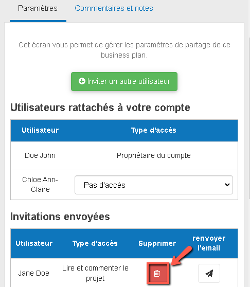 l'annulation d'une invitation parce que vous ne voulez plus inviter cet utilisateur