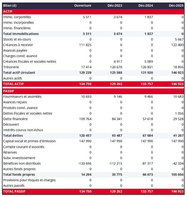 business plan d'éditeur de SaaS : exemple de bilan prévisionnel