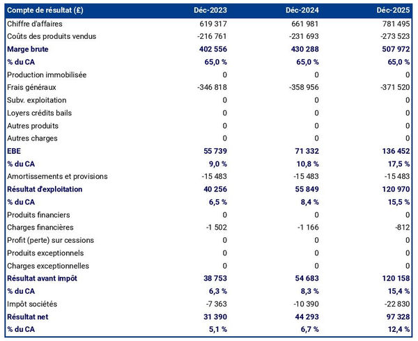 exemple de compte de résultat dans un business plan d'entreprise de transport routier de marchandise