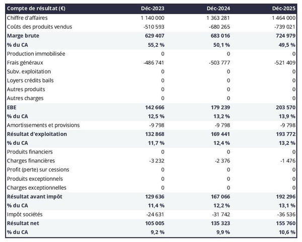 business plan de fabricant de produits à base de pomme de terre : exemple de compte de résultat prévisionnel